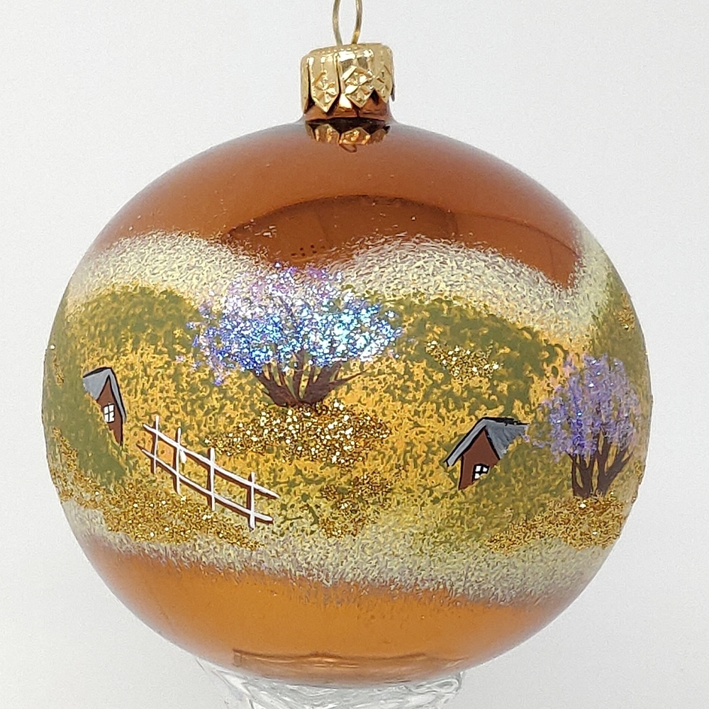 Big 4" Handmade Glass Ball Ornament Countryside